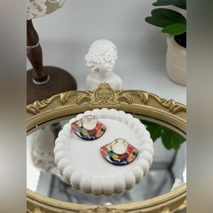 Floral Statement Hoop Earrings – Bold & Colorful Fan Shape 🌸✨